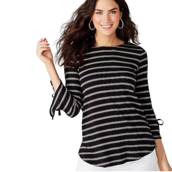 J Jill Pima Tie Sleeve Tee -striped top. Size 1X - Picture 10 of 10